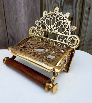Victorian Toilet Roll Holder Solid Brass With Wooden Loop