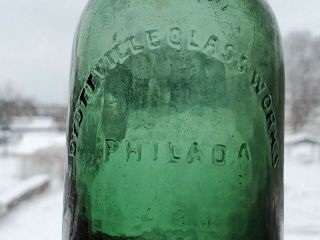 Lime Green Apple DYOTTVILLE GLASSWORKS PHILAD.  A Bottle IRON PONTIL IP 1850s PHL. 2