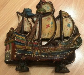 Vintage/antique Large Cast Iron Ship Door Stop 11.  5” Tall Painted