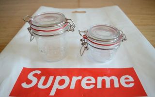 Supreme Glass Jars Set Of 2 170 & 325 Ml Clasp Closures Embossed Logo Clear Ss18