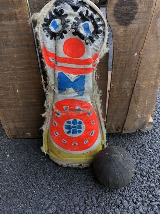 Vintage Carnival Knock Down Clown Cat Rack Amusement Park Game With Ball