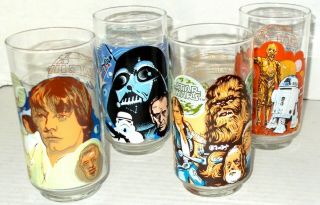 Star Wars 1977 Glass Set Burger King Promo All 4 Drinking Glasses Exc