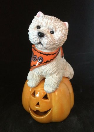 Halloween Westie Terrier Tea Light Candle Ooak Sculpture Painting Art
