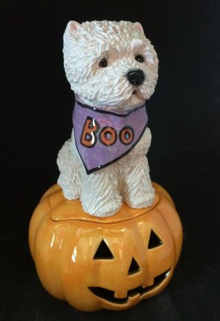 Halloween Westie Terrier Candy Dish Candle Ooak Sculpture Painting Art