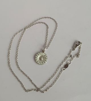 Danish Georg Jensen Silver 925s White Enamel Daisy Pendant Necklace 11mm.