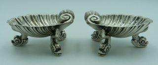 2 Antique Solid Silver Victorian Shell Salt Cellars & Dolphin Feet (two,  Pair)