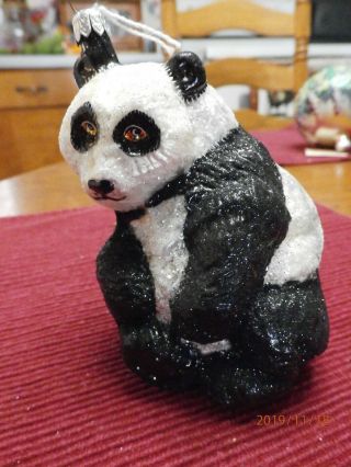 Slavic Treasures Collectible Glass Ornaments Panda 5 " Made In Poland Retired