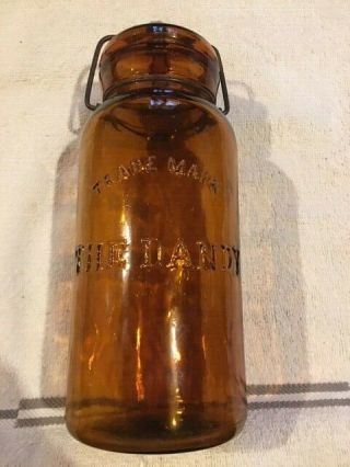 Trademark The Dandy Amber Quart Fruit Jar With Glass Lid And Wire Bail Closure