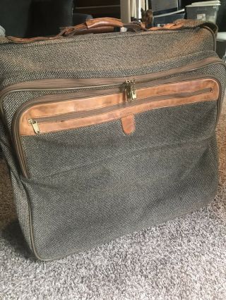 Vintage Hartmann Xl Tweed And Leather Rolling Wheeled Garment Suit Bag Case