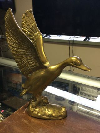 Vintage Brass Duck Paperweight Figurine 7 1/2” Tall.  Heavy.  Weighs 17 Ounces