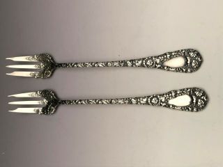Chrysanthemum By Durgin Sterling Silver Seafood Cocktail Forks 5.  5 "