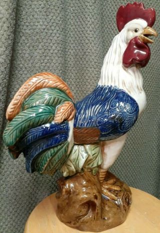 Large vintage Italian Ceramic Majolica Rooster Sculpture Figure centerpiece 2