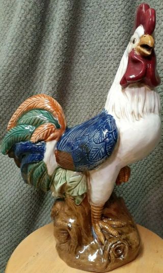 Large vintage Italian Ceramic Majolica Rooster Sculpture Figure centerpiece 3