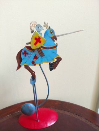 Medieval Knight Jousting Horse Sky Hook Figure Teeter Totter Tin Balance Toy 3