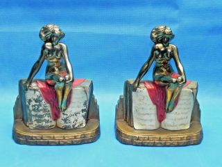 Antique K&o Nude Lady Girl Art Statue Sculpture Bookends Bronze 8 - Inch Tall