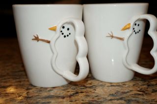 Set Of 2 Starbucks Barista 2003 Holiday Snowman 3d Handle Coffee Mugs