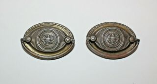 2 Antique Oval Brass Colonial American Eagle Presidential Seal Drawer Pulls