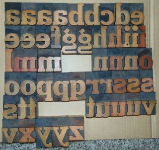 Vtg Wood Letterpress Print Type Blocks Lower Case Incomplete Alphabet 2 1/2 " Tal