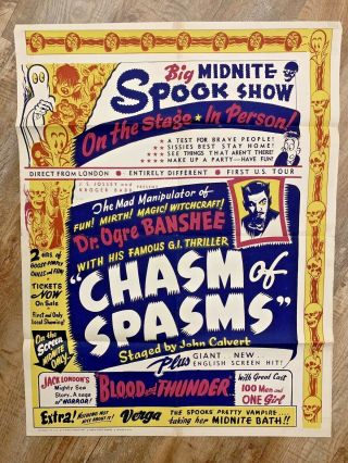 1947 Spook Show Poster Dr.  Ogre Banshee,  Chasm Of Spasms,  Verga 