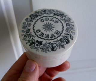 Antique,  Ceramic C1900 Attractive Floral Border Cold Cream Jar Pot Lid