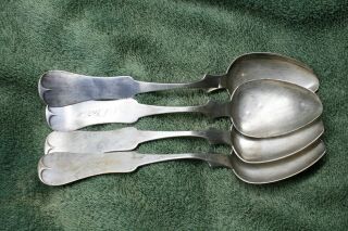 (4) E & D Kinsey Early Coin Silver 9 " Spoons Flatware - Circa 1844 - 1861