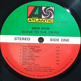 Skid Row - Slave to the Grind / 1991 Korea Orig 1st Vinyl.  VG,  w/Insert 2