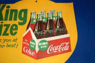 VINTAGE 1950 ' S COCA - COLA KING SIZE 6 PACK CARDBOARD FAN PULL SIGN GAS/OIL 3