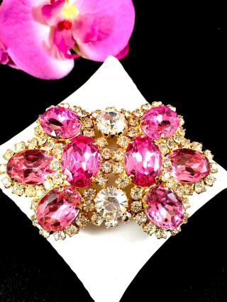 Rare Juliana D&e Gold - Tone Oval Rose Pink Crystal Rhinestone Belt Buckle Book