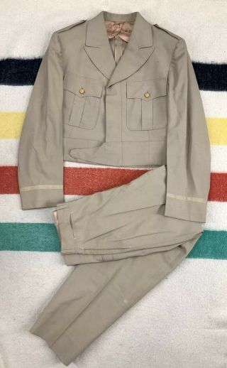 Vintage 1942 Ww2 Us Army Tropical Khaki Service Officers Uniform Jacket Pants