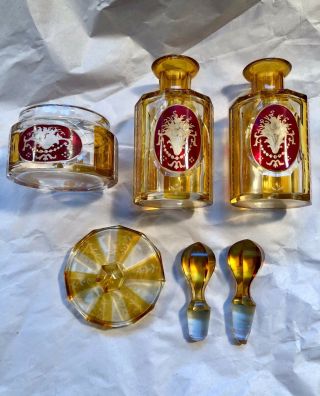 Vintage Perfume Bottle Set Of Czech Art Deco Bohemian Glass