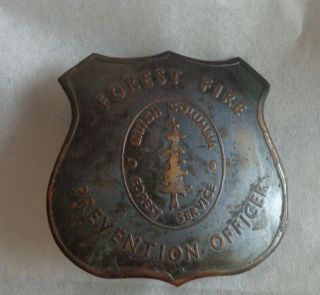 Forest Fire Prevention Officer British Columbia Forest Service Badge 1920 Canada