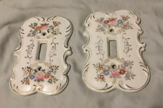 Two (2) Antique Porcelain Light Switch Covers Arnart