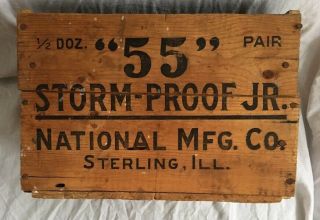 Antique Wood Crate " 55 " Storm Proof Jr.  National Mfg.  Co.  Sterling,  Il Barn Door