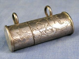 Chinese Silver Antique Chatelaine Box Needle Case Bottle Holder 1800s Japanese ?