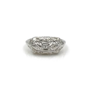 14k White Gold Antique Art Deco.  06 Ctw Diamond & Filigree Ring Size 4.  5 893b - 7