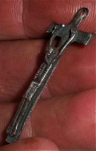 Antique C.  1600s Spanish Colonial Coin Silver Cross Crucifix Charm / Pendant Vafo