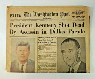 Washington Post Nov 22 1963 President Kennedy Assassination Jfk Shot Newspaper