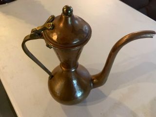 Vintage Hammered Copper And Brass Coffee Pot 10 Inches Tall