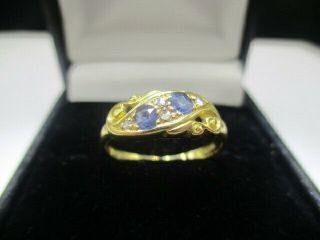 Edwardian 18ct Gold Sapphire & Rose Cut Diamond Ring Size L1/2