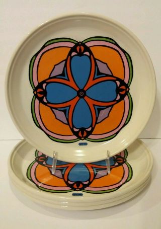 Vintage Iriquois China Peter Max Set Of 4 Clover Mcm Dinner Plates Syracuse Ny