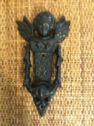 Vintage Angel Door Knocker 8 " Cast Iron Cherub Wings