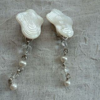 Stephen Dweck Sterling Mother Of Pearl Crystal Dangle Clip On Earrings