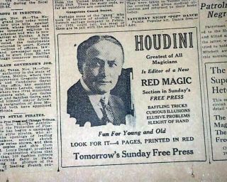 HARRY HOUDINI Escape Artist Magician Games Puzzles ADVERTISEMENTS 1924 Newspaper 2
