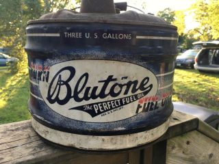 Vtg Bluetone Fuel Tone Perfect Oil 3 Gal Gallon Tin Can Metal Sign Dated 1940