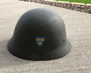 Swedish M26 Helmet With Leather Liner,  Decal L.  I.  Marked
