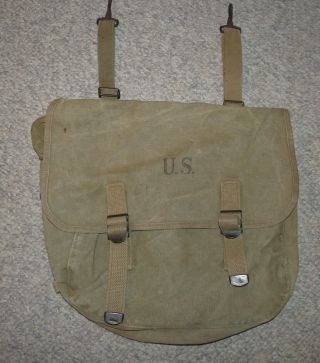 Ww2 Us Army Issue Khaki Canvas M1936 Model Field Bag (musette Bag) 1941 Dated