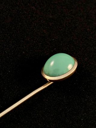 Vintage 14k Yellow Gold & Jade Type Cabochon Stick Pin 2.  9g