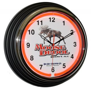 12 " Moose Drool Brown Ale Red Neon Wall Clock Garage Man Cave Decor