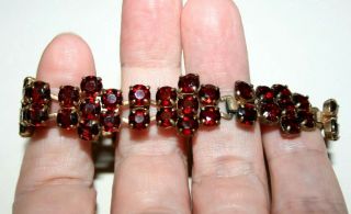 Antique Victorian Bohemian Garnet Flower Cluster Articulated Gilt Metal Bracelet