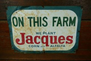 Vintage Jacques Seed Corn & Alfalfa Metal Farm Advertising Sign